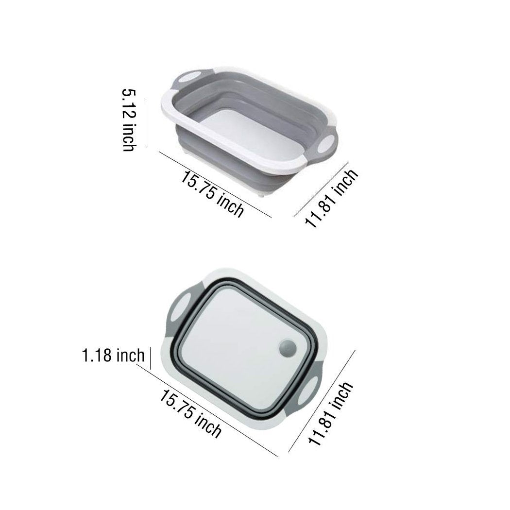 098 Foldable Chopping Board Dish Rack Washing Bowl Draining Basket 3in1 Multi-function