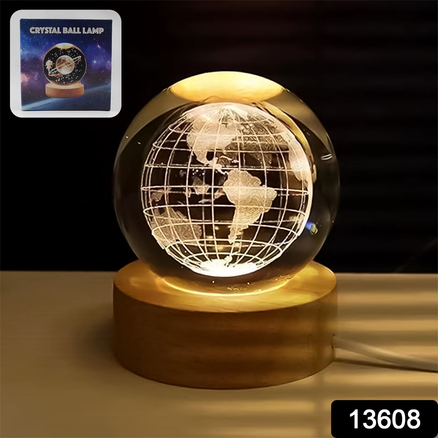 1 World 3d Crystal Ball Lamps With Wood Base (1 Pc)