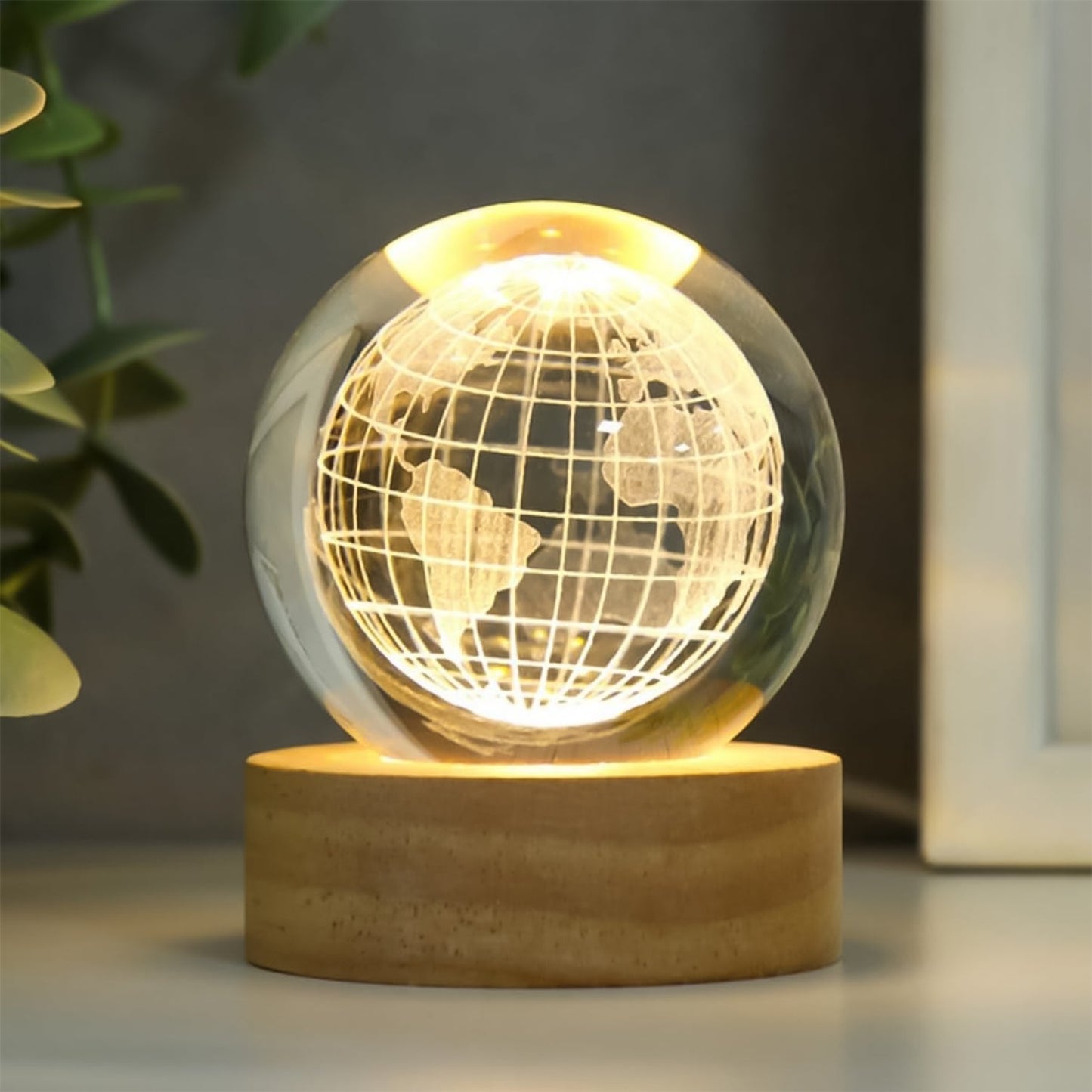 1 World 3d Crystal Ball Lamps With Wood Base (1 Pc)
